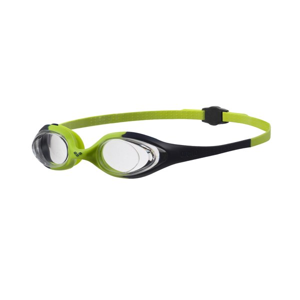 Arena Unisex Youth Spider Junior Swim Goggles Girls and Boys Ages 6 to 12 No Fog Non-Mirror Lens Easy to Adjust Strap No Leak, Navy/Clear/Citronella