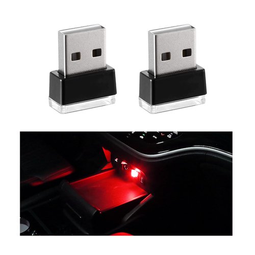 Sylvil 2 PCS USB LED Car Interior Atmosphere Lamp, Portable Mini LED Night Light, Plug-in USB Interface Trunk Ambient Lighting Kit, Universal Interior Car Accessories (Red)