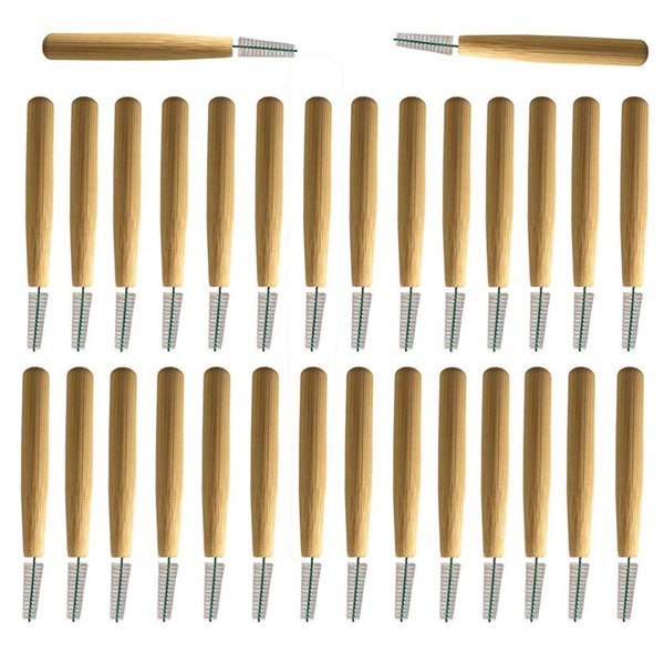 HEALLILY 30pcs Interdental Brushes with Bamboo Handle 1.0mm Between Teeth Toothbrush Oral Hygiene Cleaner Gingival Dental Floss Pick for Personal Health Care