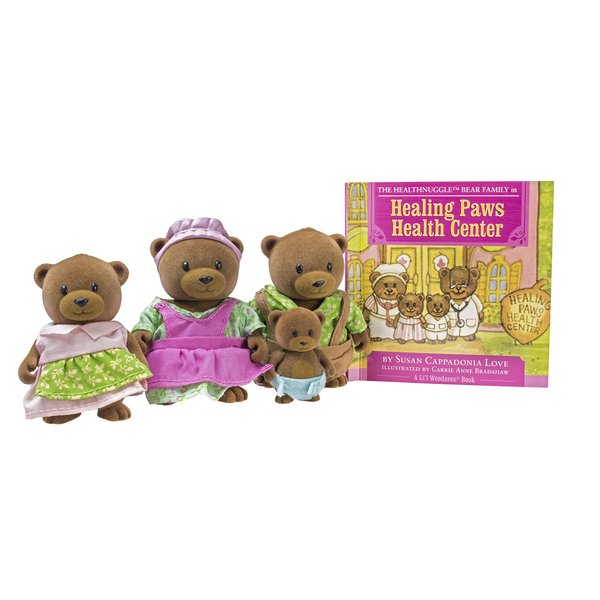 Li'l Woodzeez Bear Family Set – Healthnuggle Bears with Storybook – 5pc Toy Set with Miniature Animal Figurines – Family Toys and Books for Kids Age 3+, Brown/A