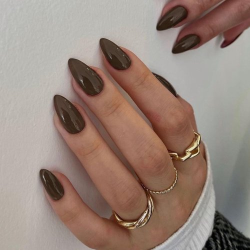 Brown Almond Shaped Nails,Press on Nails KXAMELIE Glue on Nails Almond for Women,Acrylic Nails Press on Medium Length Stick on Nails for Women Girls Daily Work Wear