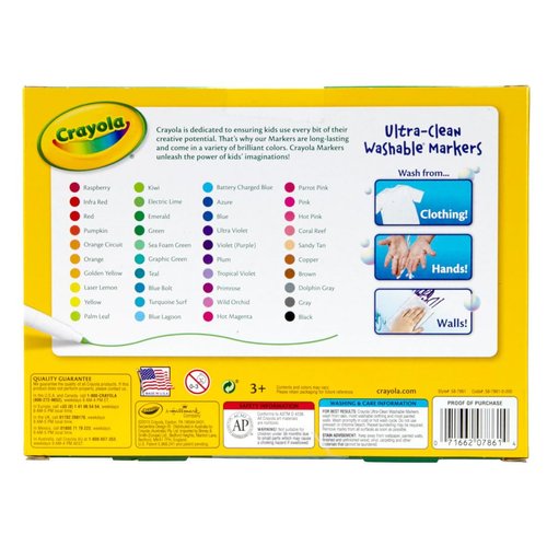 Crayola Ultra Clean Fine Line Washable Markers (40ct), Colored Markers for Kids, Fine Tip Markers for School, Kids Art Supplies, 3+
