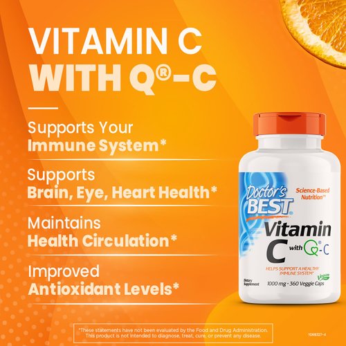 Doctor's Best Vitamin C with Q-C - Vitamin C 1000mg Non-GMO, Vegan, Gluten Free, Soy Free, Sourced from Scotland Veggie Caps, 360 Count