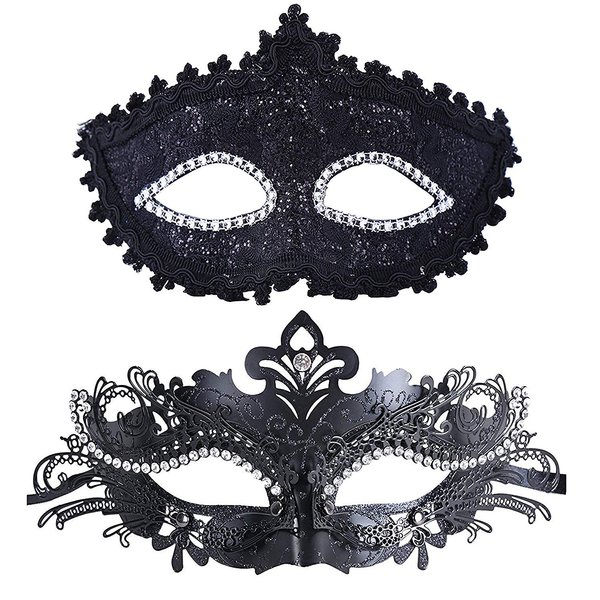 Geek-M Couple Masquerade Mask Women Men Mardi Gras Mask Costume Masks for Christmas Festival New Year Party (Black)