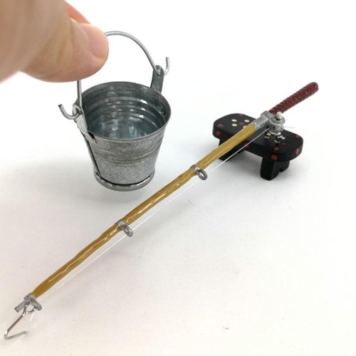 Toyvian 1 Set Simulation Fishing Tackle Ornaments Doll House Child Metal Toy Fisherman Small Plastic Toys