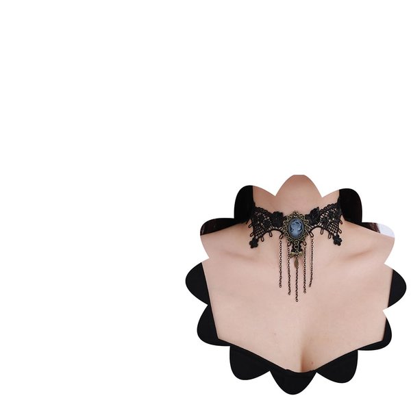 Xerling Tassel Black Lace Choker Portrait Floral Necklace Costume Jewelry for Women Halloween Festival Chains