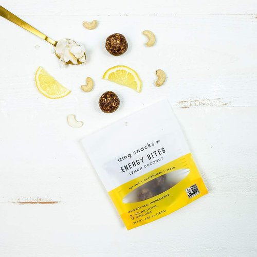 AMG Snacks Lemon Coconut Energy Bites | 4.3 oz, Pack of 6 (72 Bites Total) | Date and Nut Energy Snacks Protein Bars | Non GMO, Gluten Free, Vegan Protein Bites | Made with All Natural Ingredients