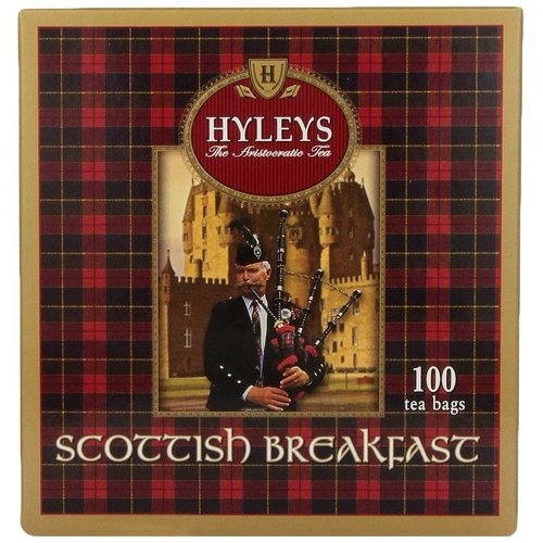 Hyleys Scottish Breakfast Black Tea - 100 Tea bags in Gift Tin (GMO Free, Gluten Free, Dairy Free, Sugar Free and 100% Natural)
