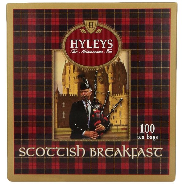 Hyleys Scottish Breakfast Black Tea - 100 Tea bags in Gift Tin (GMO Free, Gluten Free, Dairy Free, Sugar Free and 100% Natural)
