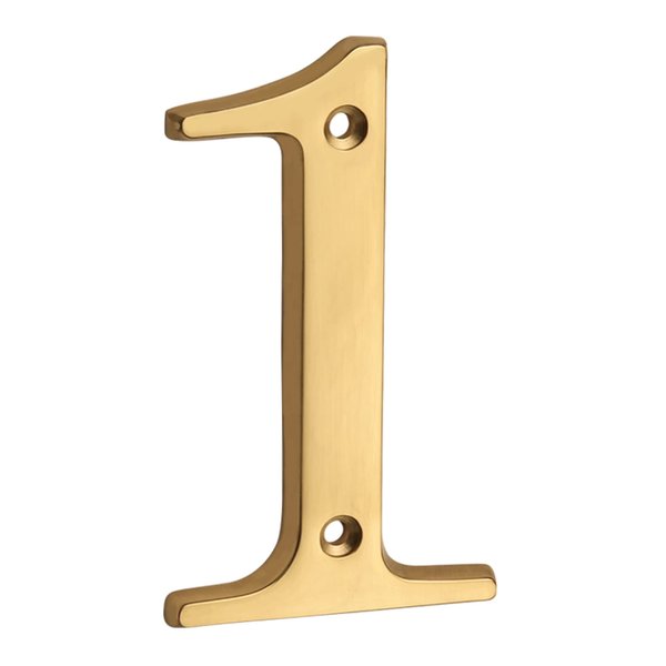 HASWARE House Number Sign 4 inch (10 cm) Polished Brass Finish Stylish Curvy Modern Door Numbers Signage Plaque Street Home Address Numerals(1, Brass)