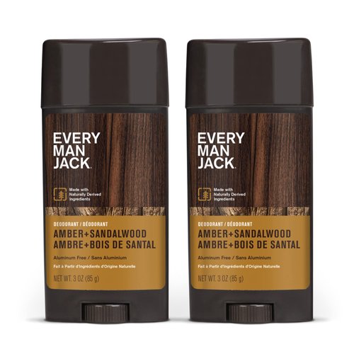 Every Man Jack Amber + Sandalwood Men’s Deodorant - Stay Fresh with Aluminum Free Deodorant For all Skin Types - Odor Crushing, Long Lasting, with Naturally Derived Ingredients - 3oz