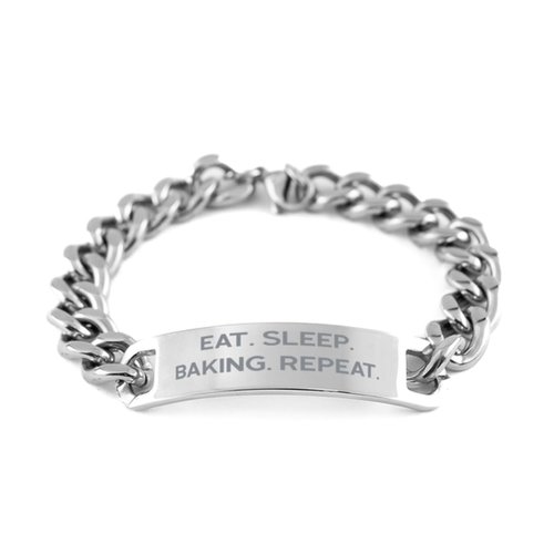 Baking Gifts For Men Women, Eat. Sleep. Baking. Repeat, Surprise Baking Cuban Chain Bracelet, Engraved Bracelet From Friends, Baking recipes, Easy baking recipes, Quick baking recipes, Healthy baking