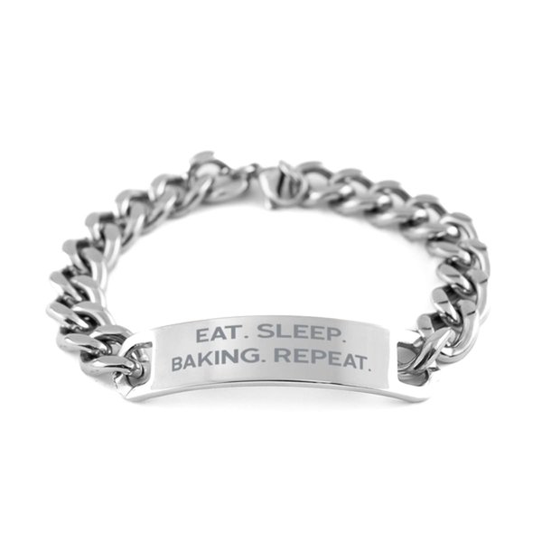 Baking Gifts For Men Women, Eat. Sleep. Baking. Repeat, Surprise Baking Cuban Chain Bracelet, Engraved Bracelet From Friends, Baking recipes, Easy baking recipes, Quick baking recipes, Healthy baking