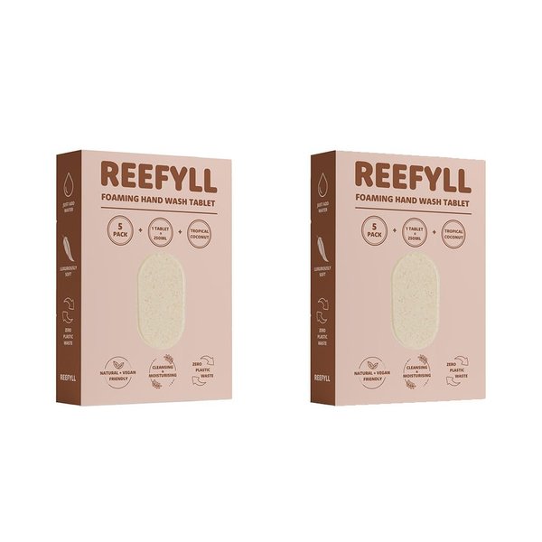 Reefyll Foaming Hand Soap 5 Refill Tablets, Dissolvable Plastic Free Hand Wash Pods, Just Add Water to Transform to Velvety Foam, Tropical Coconut Scent Duo Pack