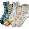 MarJunSep Women's Cute Vintage Floral Patterned Cotton Crew Socks Teen Girls Korean Kawaii Fancy Dress Socks Blue Flower Palace Socks