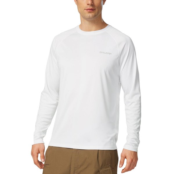 BALEAF Men's Sun Protection Shirts UV SPF T-Shirts UPF 50+ Long Sleeve Rash Guard Fishing Running Quick Dry White Size L