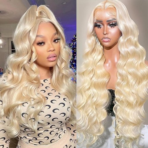 DPQDPQ 26 Inch 613 Lace Front Wig Human Hair Wigs for Women 200% Density Blonde Wig Human Hair 13x6 Body Wave Lace Front Wigs Human Hair Pre Plucked HD Transparent Lace Bleached Knots
