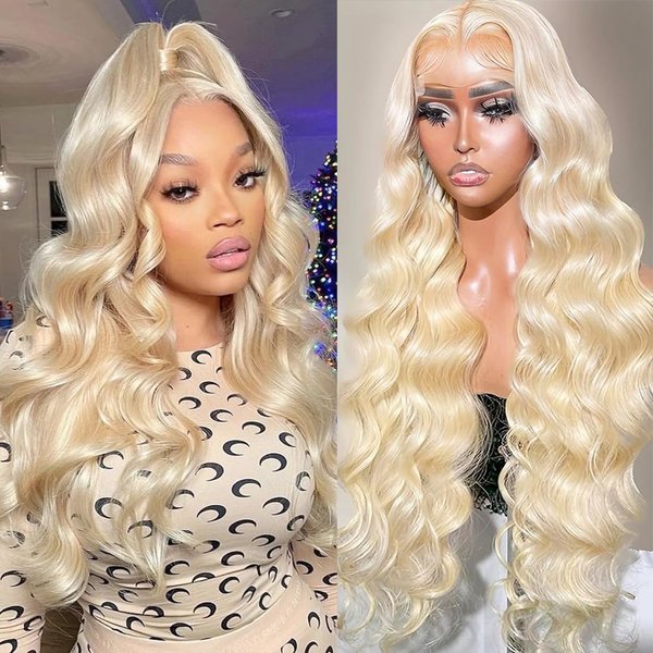 DPQDPQ 26 Inch 613 Lace Front Wig Human Hair Wigs for Women 200% Density Blonde Wig Human Hair 13x6 Body Wave Lace Front Wigs Human Hair Pre Plucked HD Transparent Lace Bleached Knots