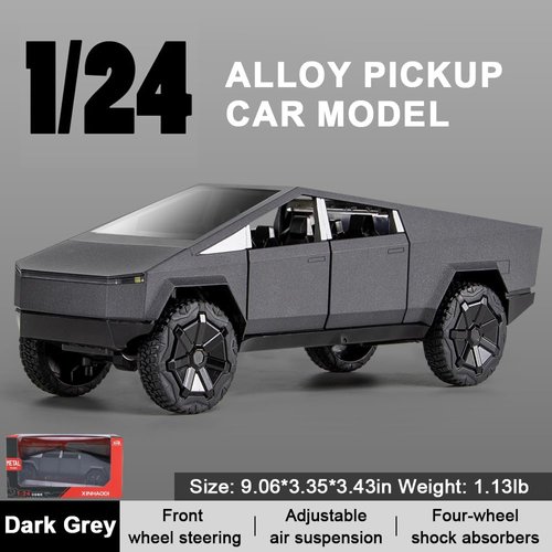 1/24 Toy Trucks Car Metal Model for Kids Gift, Alloy Diecast Pickup Truck Model with Sound and Light, Off-Road Vehicle Model Collections for Boys Enthusiasts Birthday (Dark Grey)