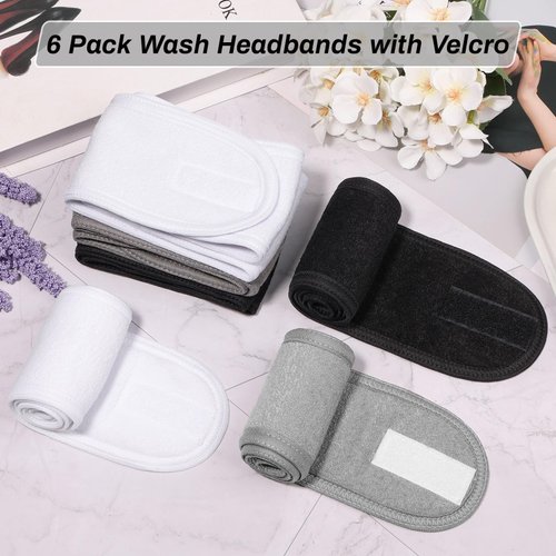 Sublaga Spa Headband Hair Wrap, Sweat Headband Head Wrap Hair Towel Wrap Non-slip Stretchable Washable Makeup Headband for Face Wash (Black+White+Gray)