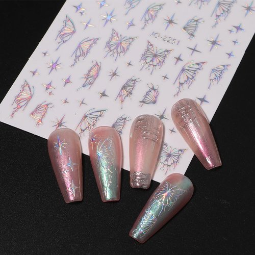 6 Sheets Butterfly Nail Art Stickers Laser Silver Butterflies Designs Self Adhesive Decals Cute Nail Art Design Decals Black White Butterflies Nail Decals for Nail Art DIY Manicure Decoration