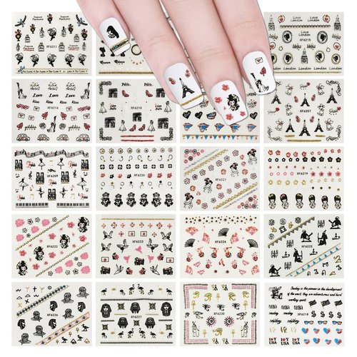 ALLYDREW 24 Sheets Globetrotter Nail Stickers Nail Art Paris Nail Stickers Patriotic Nails