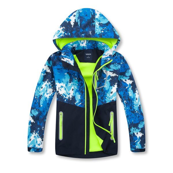 MGEOY Boys Rain Jacket Lightweight Waterproof Hooded Fleece Lined Raincoat Windbreakers for Kids Blue 7/8