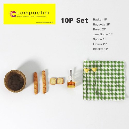 COMPACTINI Miniature 10P Set Model 1:12 Scale Set Dollhouse Accessories Picnic Miniature Bakery Baguette Bread Basket Miniature Doll Party Play Accessories (Blue)