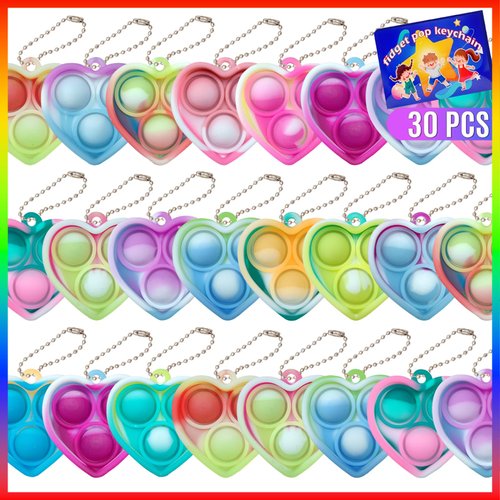 ONKULL® Pop Fidget Toys, Party Favors Toys, 30 Pcs Pop Keychain for Kids Valentines Day Gifts for Kids - Valentines Day for Kids - Set of 30 Pop Heart Fidget Toys Bulk - Valentine for Toddlers Girls