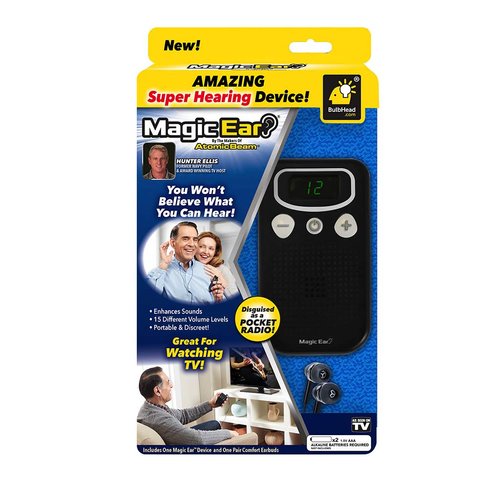 Official As Seen On TV Atomic Beam Magic Ear Personal Sound Booster by BulbHead, Portable Hearing Amplifier Enhances Vocals, Cancels Out Background Noise (1 Pack)