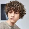 Amnenl Mens Afro Brown Short Wigs 70s 80s Rocker Curly Wig Kinky Synthetic Wigs for Cosplay Halloween Wig(Dark Brown)