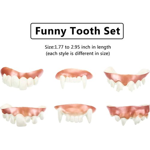 Boao 12 Pieces Fake Teeth Funny Vampire Teeth Halloween Gnarly Teeth Ugly Prank Gag Teeth False Hillbilly Teeth Joke Bob Fangs Denture for Halloween Cosplay Party Favors Photos Props 12 Styles