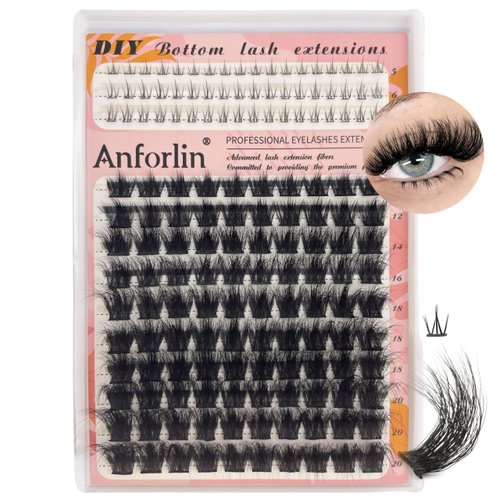 Fluffy Lash Clusters 10-20mm with Bottom Lashes 5-7mm Wispy Lash Clusters D Curl Eyelashes 3D Cluster Eyelash Extensions 154 PCS Natural Individual Lashes DIY At Home, by Anforlin