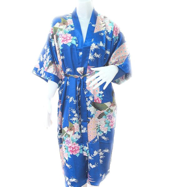 Japanese Tradition Bathrobe Peacock Bath Robe for Women's Soft Silk Fabric Robe