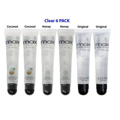 (6Pack) MAX Makeup Cherimoya Lip Polish Coconut Oil Clear Gloss (2Original+2Coconut+2Honey)