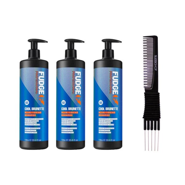 yper Fudge Cool Brunette Blue-Toning Shampoo (33.8 oz) with Teasing Comb Pack of 3