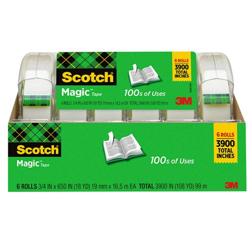 Scotch Magic Tape, Invisible, Home Office Supplies and Back to School Supplies for College and Classrooms, 6 Rolls with 6 Dispensers