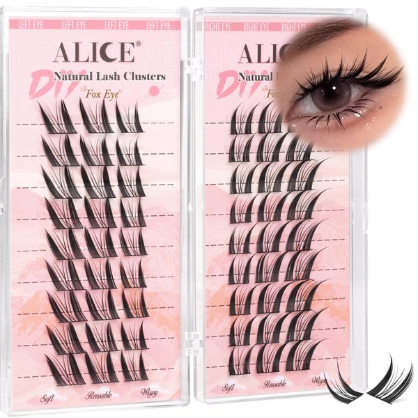 ALICE Lash Clusters Natural Anime Cluster Lashes Fox Eye Eyelash Extensions DIY Left&Right Lash Extension C Curl Cat Eye Individual Lashes Wispy Manga Eyelash Cluster Extension
