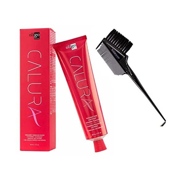 Kuss Comb + OIigo CALURA Permanent Shine Hair Colour Dye, Ammonia-Free Haircolor, PPD-Free Hair Color (w/Sleek 3-in-1 Comb & Brush) (6/6-00 / 6NN - Intense Neutral)
