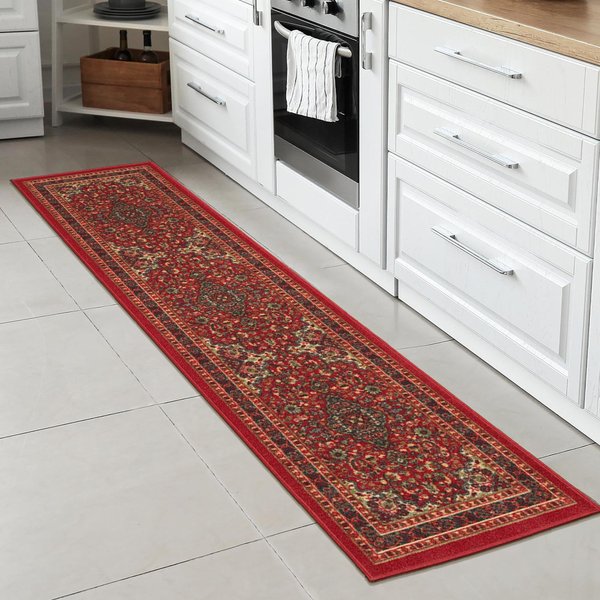 Machine Washable Medallion Oriental Design Non-Slip Rubberback 2x5 Traditional Runner Rug for Hallway, Kitchen, Bedroom, Entryway, 20" x 59", Red