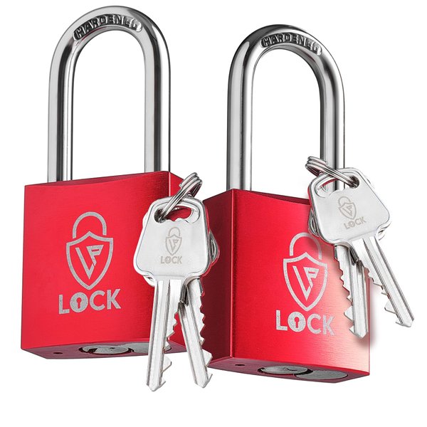 LP LOCK Dual Pop-Up Padlocks. 2 Anodized Aluminum Locks w/ 4 Identical Keys. Durable, Lightweight, Rust Resistant. for Locker, Fence, Shed, Storage Unit, Toolbox & More - 3.25x1.54x0.55 Inches - Red