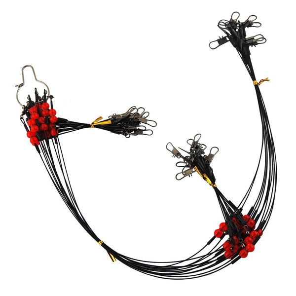 Fishing Leaders Saltwater Tackle Surf Fishing Rigs High Strength Fishing Wire Leader Line Rig with Swivels Snap for Lures Bait Hooks (2 arm, 12pcs, Black Stainless Steel)