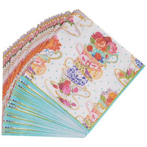 Caspari Paper Pink Tea Cups Cocktail Napkins, Box of 40, 11810B