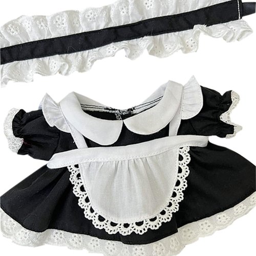 niannyyhouse 20cm Plush Doll Clothes Headwear Dress Apron Maid Suit 8in Soft Stuffed Plush Dress up (Black)