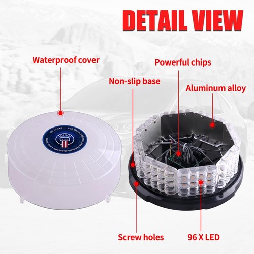 Nrgedzam Led Beacon Strobe Light Magnetic Beacon Lights Roof Top Emergency Strobe Lights For Magnetic For Vehicles Plow Truck Police Car Forklift Tractor Firefighter Clear Lens(Amber&White)