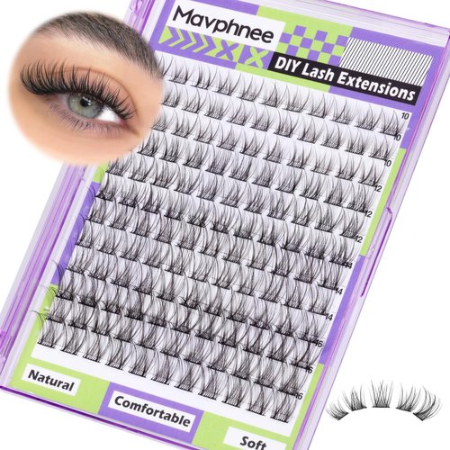 Mavphnee Natural Lash Clusters Wispy Eyelash Extensions C Curl Lash Extension10-16MM Eyelash Clusters 132 Pcs Lash Individuals DIY at Home