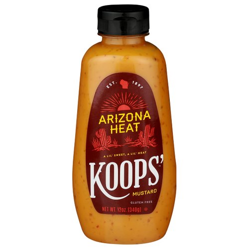 Koops' Arizona Heat Mustard – Sweet and Spicy Mustard, Gluten-Free, Kosher, Made in USA, From Quality Mustard Seeds, Hot Mustard Sauce – 12 Oz, Pack of 1