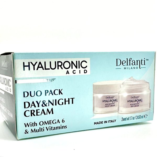 Delfanti Milano • HYALURONIC • Age Defying DUO pack • Day + Night Creams • Face, Neck Décolleté Moisturizing Cream for Firming, Tightening and Wrinkles • Made in Italy