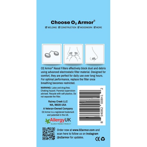 O2 Armor Nose Filters for Welders & Allergies - Nose Filter for Dust - Nasal Filters for Welding - Nose Dust Mask for Construction (30 Pack - 3x10, Size Large)