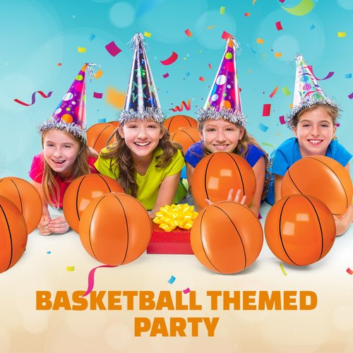 Inflatable Basketballs (Pack of 12) 16-inch, for Basketball Party Decorations & Themed Basketball Birthday Party Decorations Beach Balls for Pool Beach Toys & Pool Basketball Party Favors for Kids